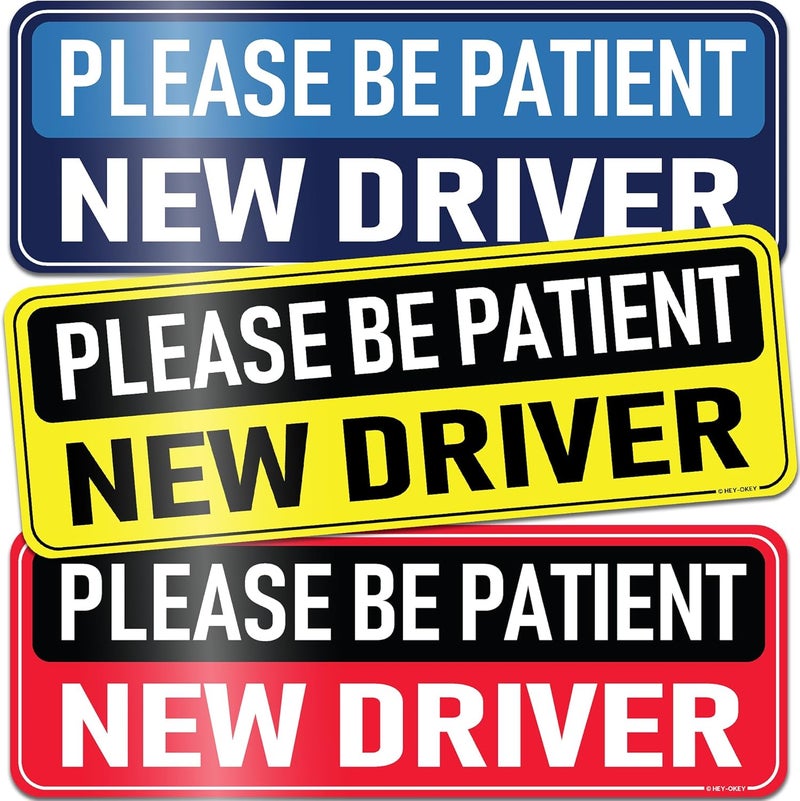 HEY-OKEY 3-Pack New Driver Magnet for Car – Metal Only (Not for Plastic/Aluminum) – Funny Please Be Patient Reflective Magnetic Bumper Sticker – Removable Rookie Safety Signs – 10 x 3.5 in - Image 1